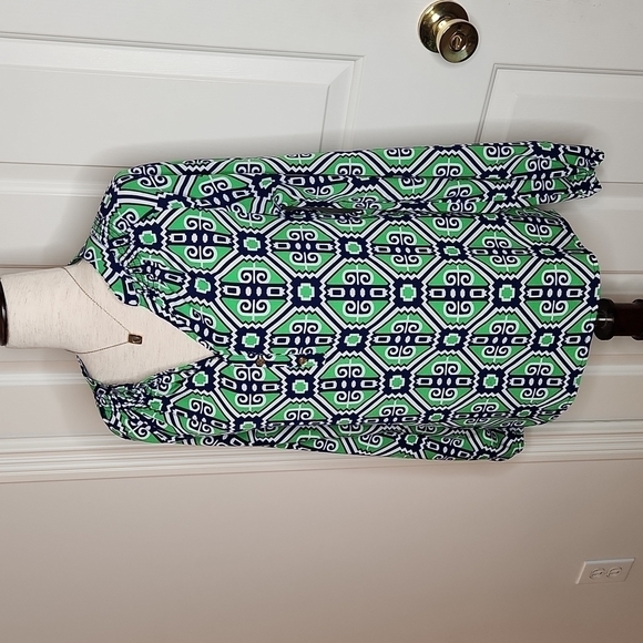 Macbeth Collection by Margaret Josephs Navy/Green/White Blouse Size S - Picture 4 of 12